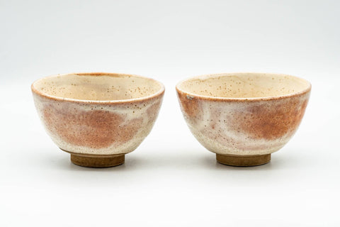 Japanese Teacups - Pair of Blush Orange and White Shino Glazed Yunomi - 120ml - the pair side by side from a slight angle