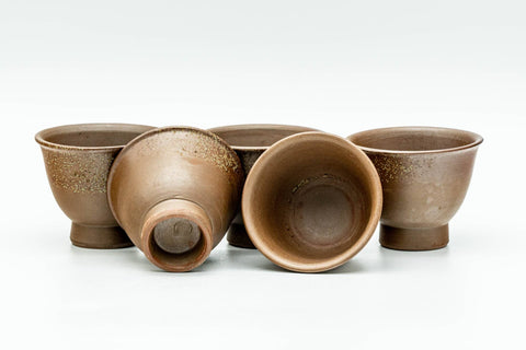 Japanese Tea Set - 木村陶峰 Kimura Touhou - Ash Glazed Bizen-yaki Houhin Teapot with Yuzamashi Water Cooler and 5 Guinomi Teacups