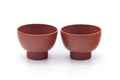 Tezumi — Japanese Teacups - Pair of Calligraphy Engraved Tokoname Red Shudei Yunomi - 80ml — three-quarter view