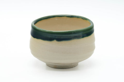 Japanese Matcha Bowl - Classic Beige Green Oribe Chawan - 550ml