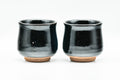Japanese Teacups - Pair of Jet Black Glazed Yunomi - 130ml - the pair viewed at a slight angle