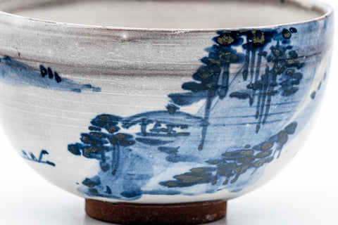 Japanese Matcha Bowl - Blue Hakeme Mountainous Village Kiyomizu-yaki Chawan - 300ml