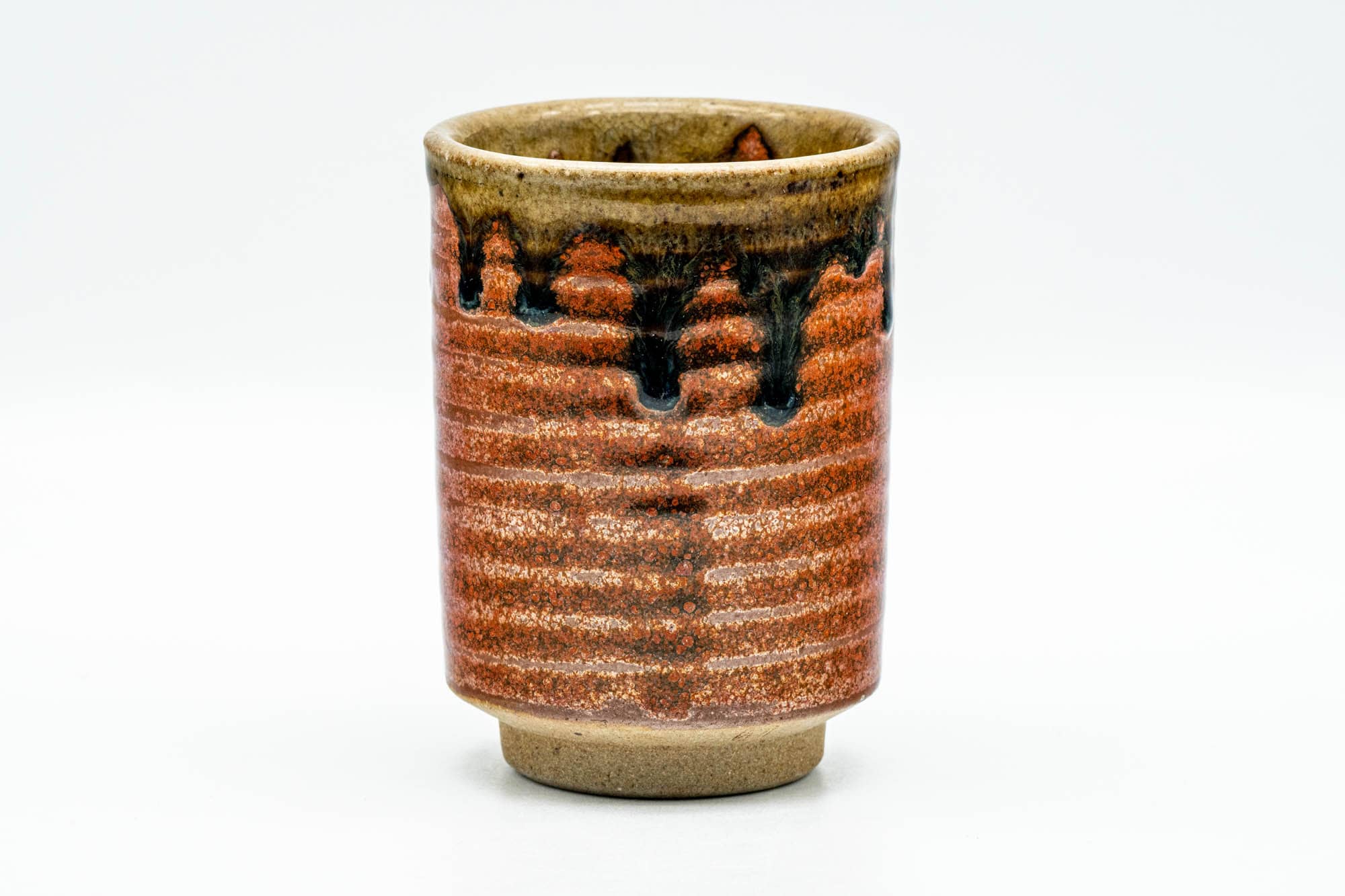 Japanese Teacup - Red Brown Drip-Glazed Spiraling Yunomi - 120ml