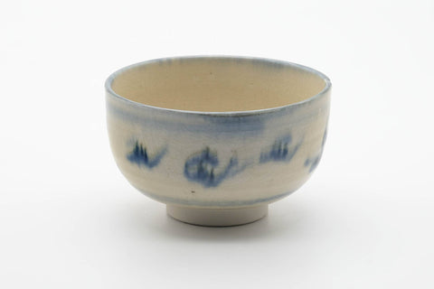 Japanese Matcha Bowl - Abstract Blue Beige Glazed Chawan - 440ml