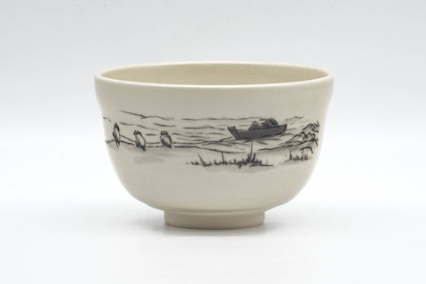 Japanese Matcha Bowl - Beige Glazed Landscape Decorated Kyo-yaki Chawan - 300ml