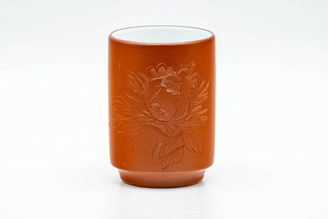Japanese Teacup - Floral Kanji Engraved White Inner-Glazed Tokoname-yaki Yunomi - 150ml - Tezumi