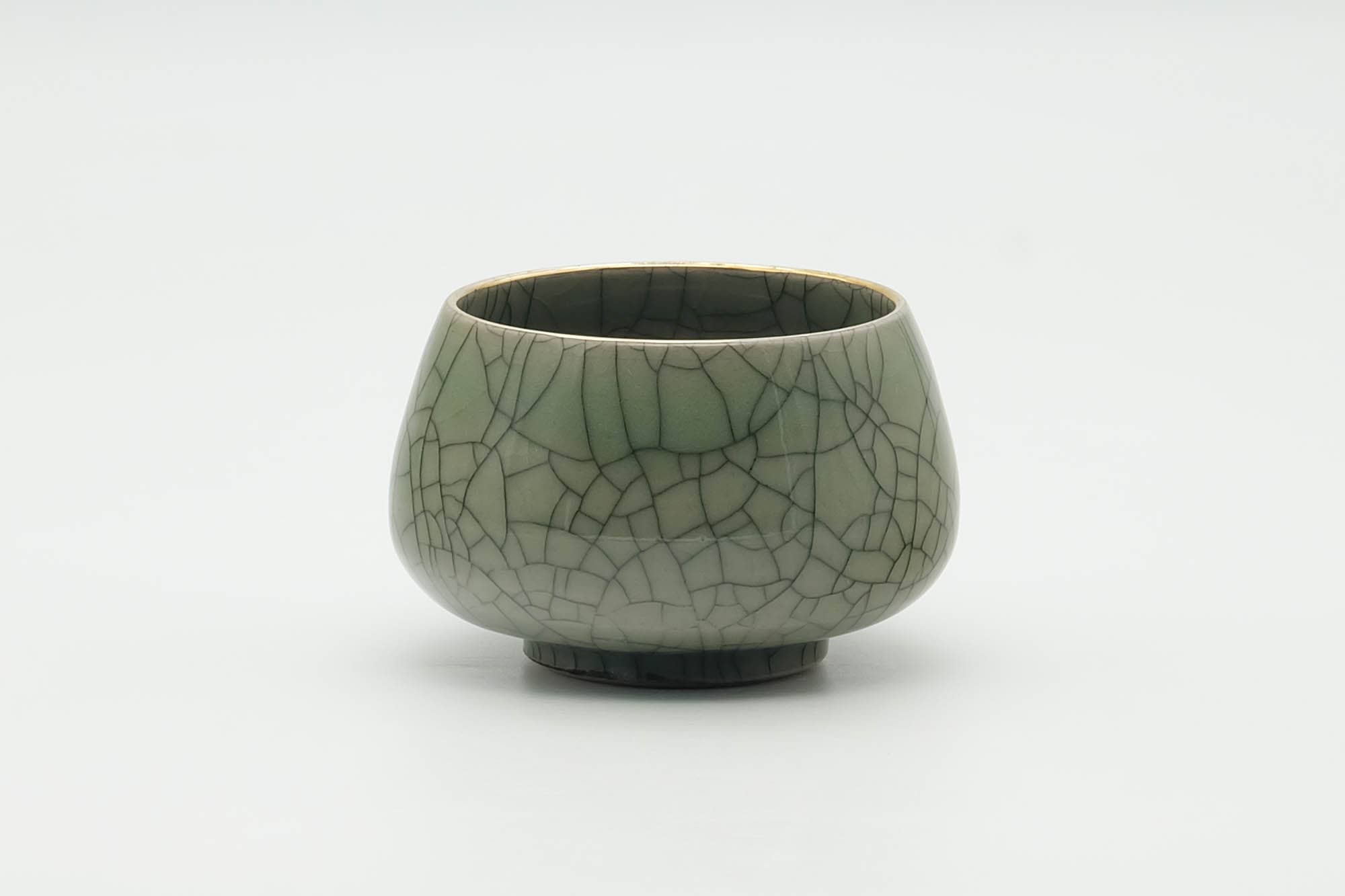 Japanese Teacup - Plump Crazed Green Celadon Obori Soma-yaki Yunomi - 150ml