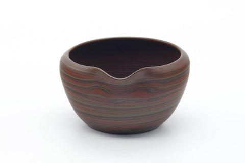 Tezumi — Japanese Katakuchi - Red Nerikomi Tokoname Handleless Yuzamashi - 235ml — front view from another angle