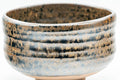 Japanese Matcha Bowl - Brown and Yellow Glazed Waisted Chawan - 450ml - angled front view showing the rim and glaze texture