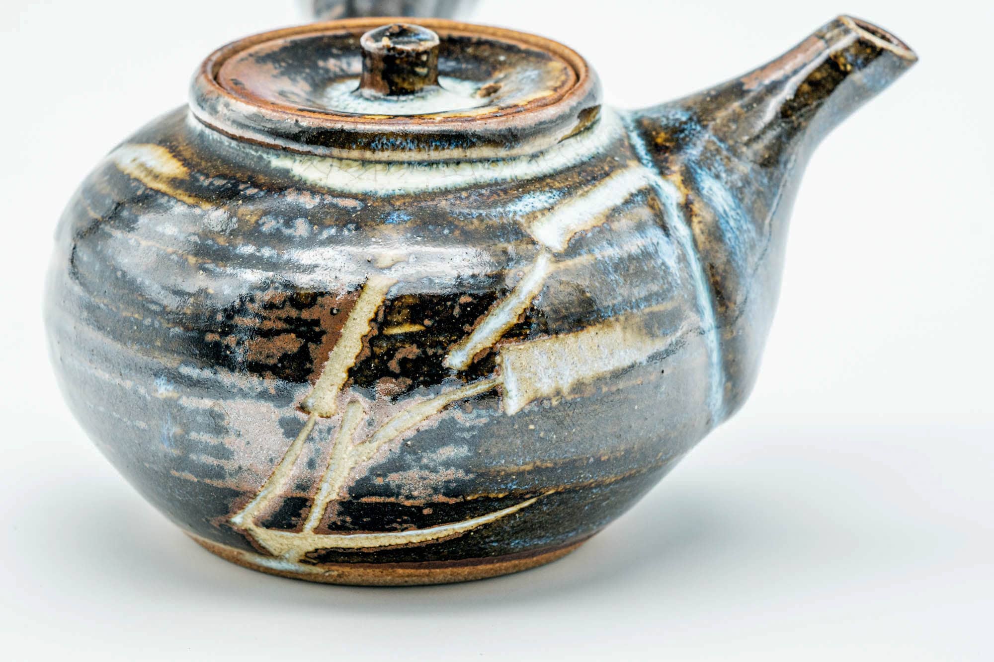 Japanese Kyusu - Spiraling Brown Blue Glazed Do-ake Teapot - 250ml