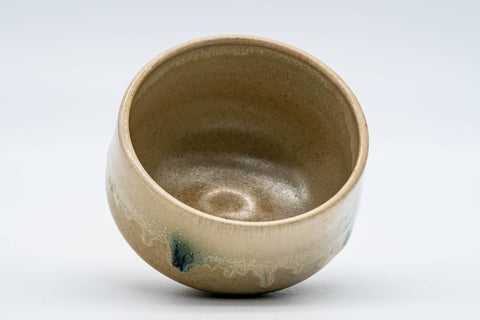 Tezumi — Japanese Matcha Bowl - Tiny Beige Green Hare's Fur Glazed Kiyomizu-yaki Chawan - 100ml — top-down view of the interior