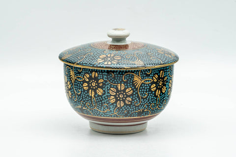 Japanese Teacup - 九谷焼 Floral Aochibu Kutani-yaki Porcelain Lidded Yunomi - 120ml - Tezumi