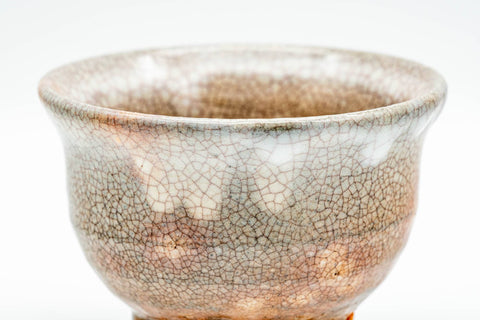 Japanese Teacups - Set of 3 Beige Drip-Glazed Gohonte Hagi-yaki Yunomi - 100ml - close-up of a single drip-glazed cup