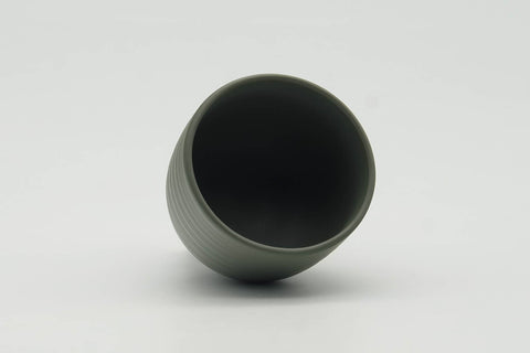 Tezumi — Japanese Teacup - Spiraling Green Ryokudei Tokoname-yaki Yunomi - 60ml — three-quarter view