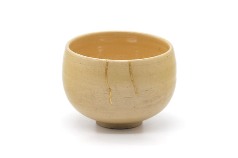 Japanese Matcha Bowl - Beige Gold Kintsugi Wa-nari Chawan - 400ml