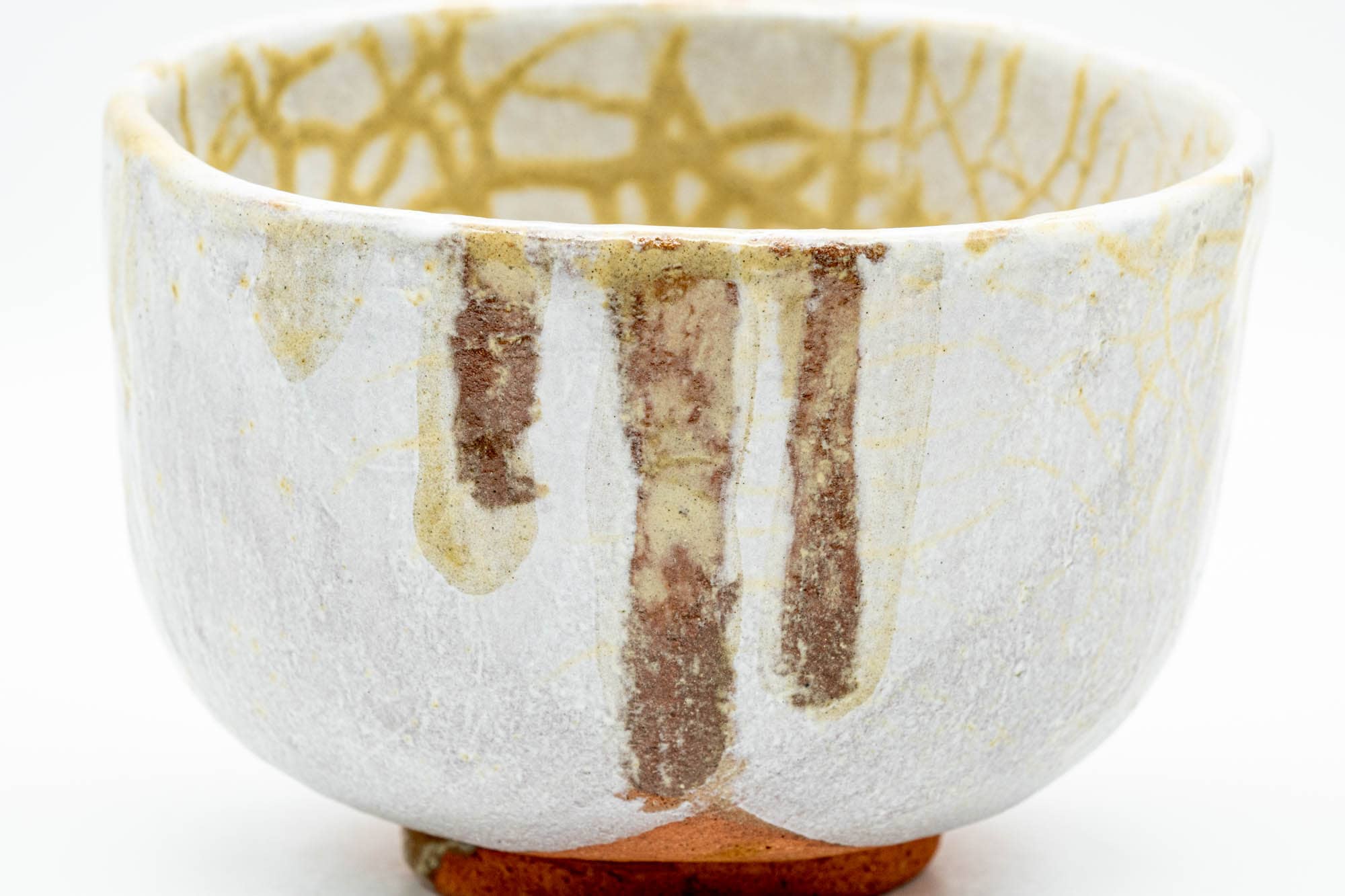 Japanese Matcha Bowl - 久 Milky White Yellow Web-Glazed Wabi-Sabi Chawan - 350ml