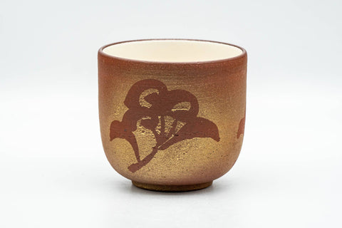Tezumi — Japanese Teacup - Floral Textured Golden Red and White Inner Glazed Yunomi - 200ml — front view