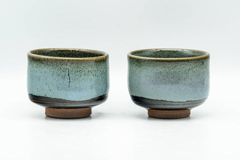 Japanese Teacups - Pair of Blue Hare's Fur Glazed Guinomi - 70ml