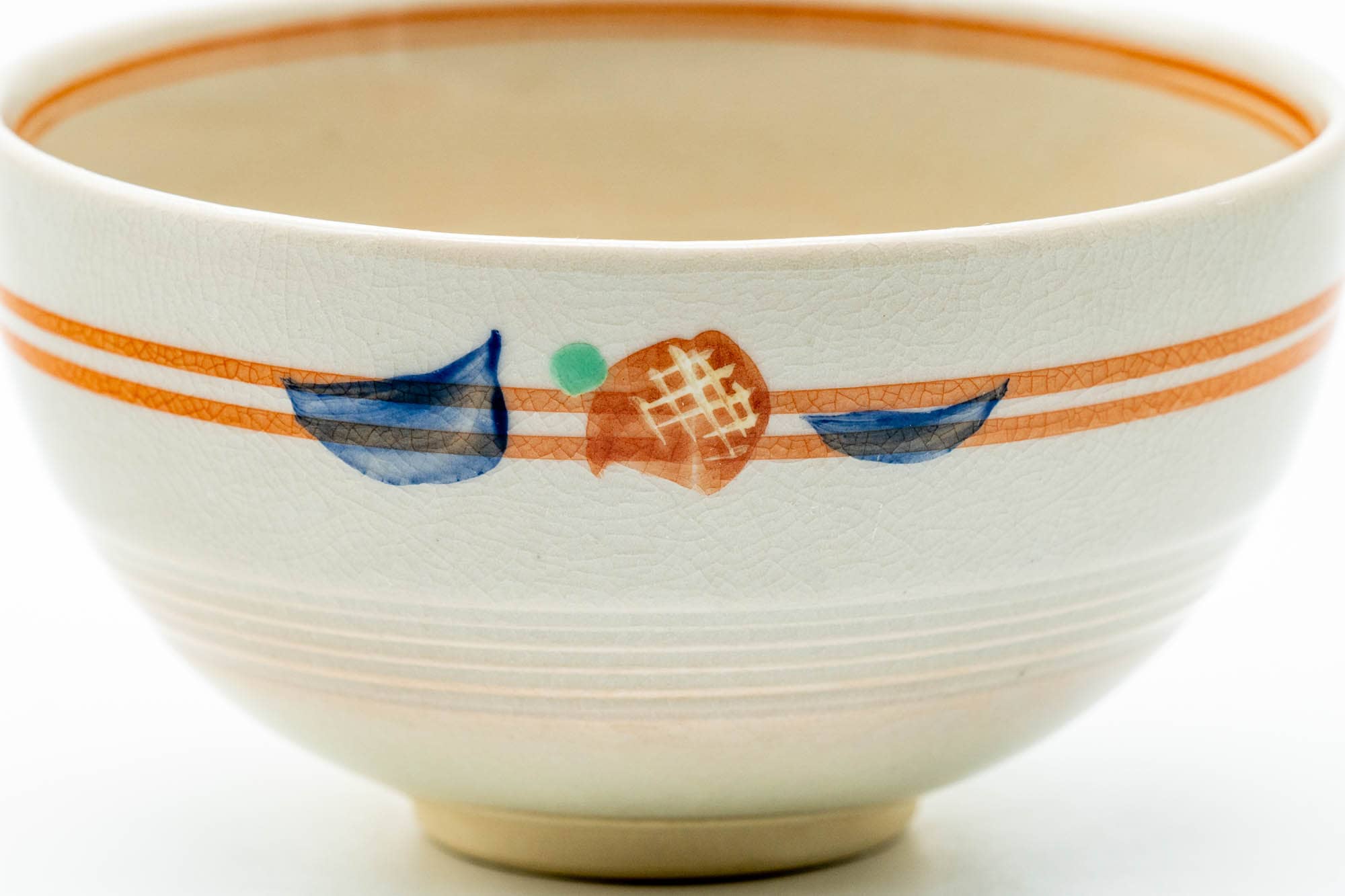 Japanese Teacups - Pair of Beige Striped Kyo-yaki Yunomi - 140ml