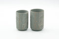 Tezumi — Japanese Teacups - Pair of Bamboo Engraved Tokoname Meoto Yunomi - 150ml — front view from another angle
