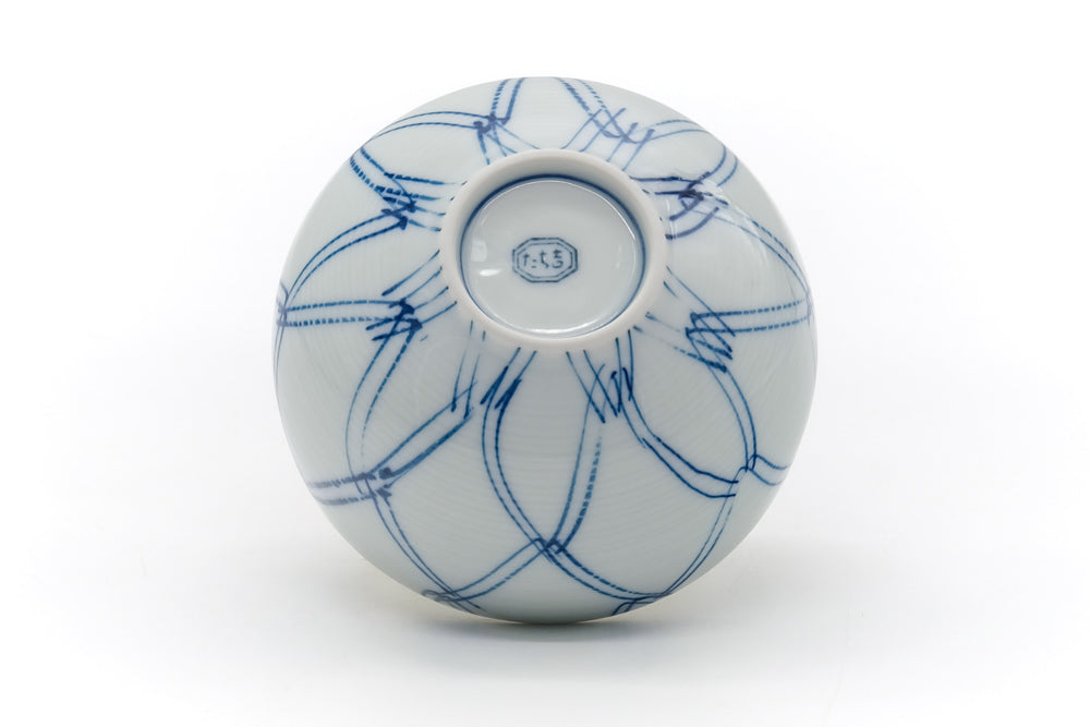 Japanese Teacup - Blue Geometric Arita Lidded Yunomi - 190ml