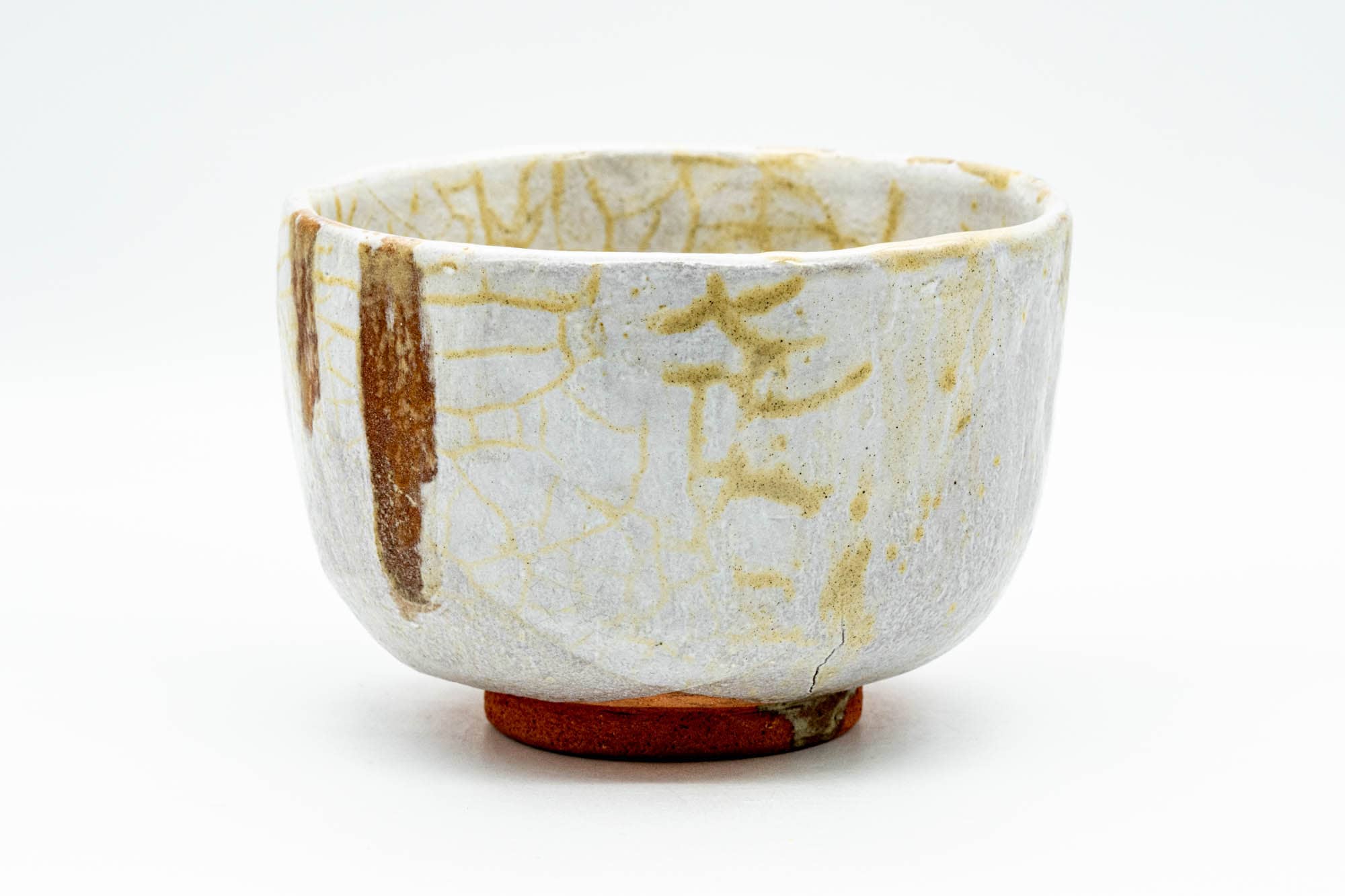 Japanese Matcha Bowl - 久 Milky White Yellow Web-Glazed Wabi-Sabi Chawan - 350ml