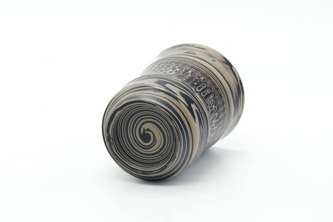 Tezumi — Japanese Teacup - Grey White Nerikomi Tochiri Tokoname Yunomi - 190ml — top-down view of the interior