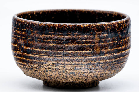 Tezumi — Japanese Matcha Bowl - Brown Speckled Spiraling Earthy Chawan - 300ml — tipped to show the interior