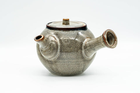 Japanese Tea Set - Tanuki Raccoon Dog Kyusu and Yunomi - front view of the teapot with spout and handle