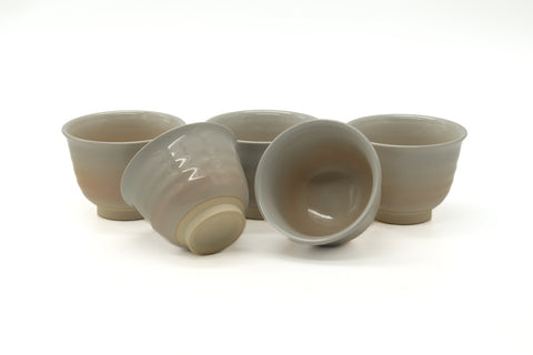 Tezumi — Japanese Tea Set - Classic Hagi Kyusu Teapot with 5 Yunomi Teacups — the cups viewed from above