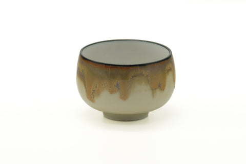 Tezumi — Japanese Teacup - White Yellow Brown Drip-glazed Yunomi - 175ml — front view from another angle