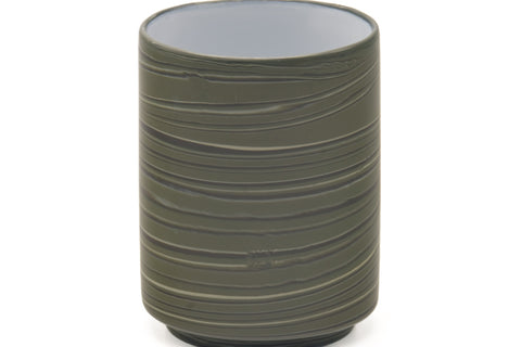 Tezumi — Japanese Teacup - Green Nerikomi White Inner Glazed Yunomi - 300ml — tipped to show the interior