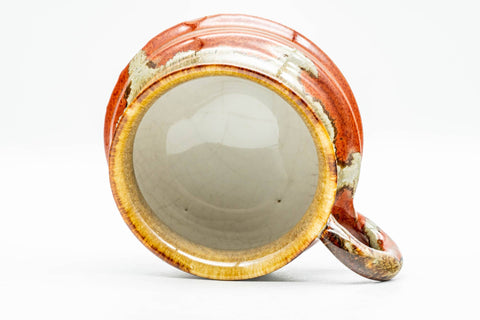Japanese Teacup - Red Speckled Beige Drip-Glazed Ushirode Rear-Handled Yunomi - 140ml