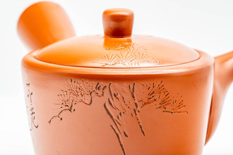 Japanese Kyusu - Engraved Red Shudei Tokoname-yaki Mesh Teapot - 350ml
