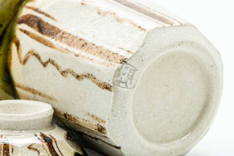 Japanese Teacup - Floral Striped Oribe-yaki Lidded Yunomi - 100ml