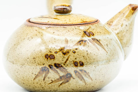 Japanese Kyusu - Bamboo Green Speckled Glazed Ceramic Filter Teapot - 300ml - angled view