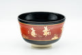 Japanese Matcha Bowl - Gold Bunny Rabbits Black Red Glazed Kyo-yaki Chawan - 350ml - Tezumi