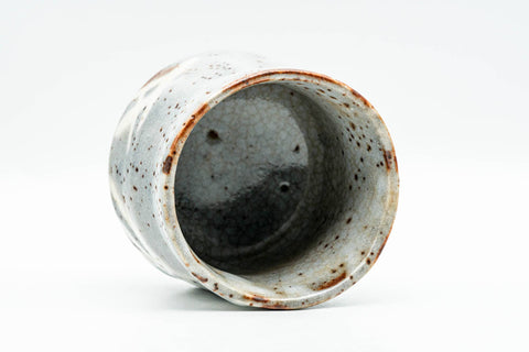 Japanese Teacup - Blue White Shino Glazed Mino-yaki Yunomi - 160ml - tilted top-down view into the dark interior