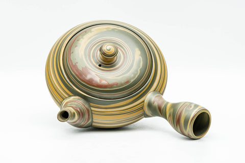 Japanese Kyusu - Green, Red, and Yellow Marbled Nerikomi Tokoname-yaki Debeso Teapot - 230ml