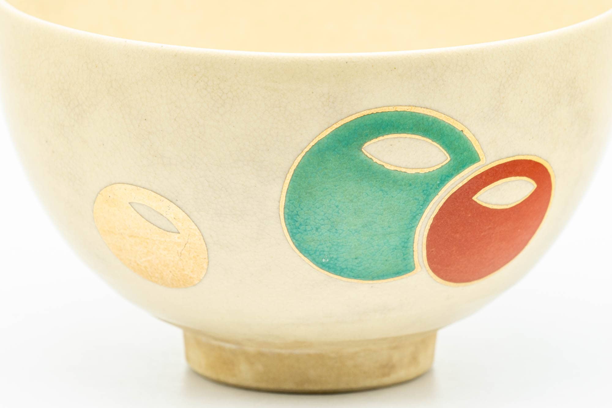 Japanese Matcha Bowl - Beige Colorful Spheres Kyo-yaki Chawan - 300ml - Tezumi