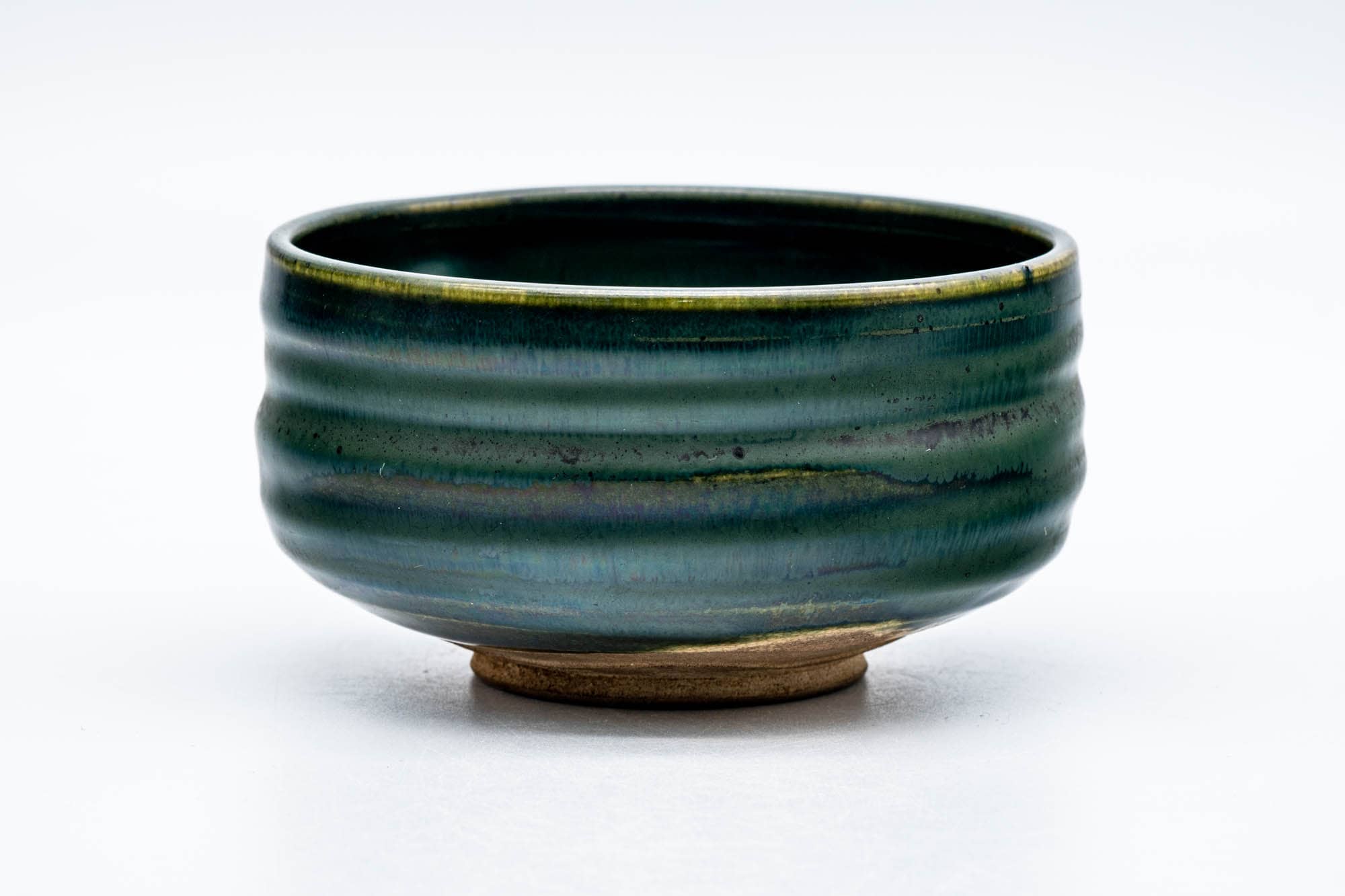 Japanese Matcha Bowl - Green Glazed Thumb-Indented Spiraling Chawan - 200ml