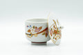 Japanese Teacup - Floral Kutani-yaki Ryuzan Lidded Yunomi - 60ml - the cup with its lid resting beside it