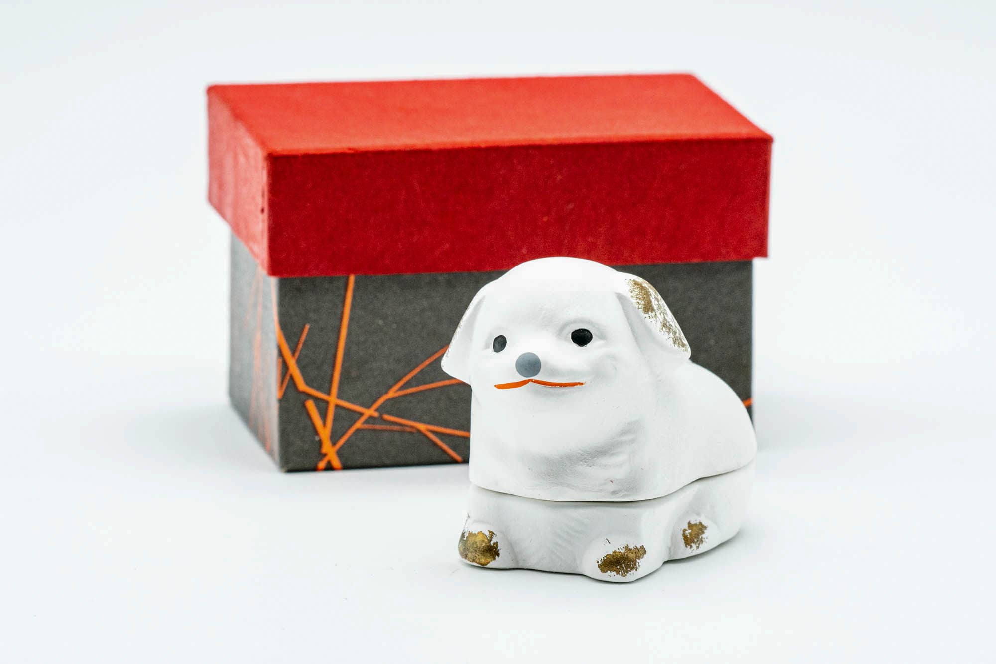 Japanese Kogo - Cute White Dog Ceramic Incense Container