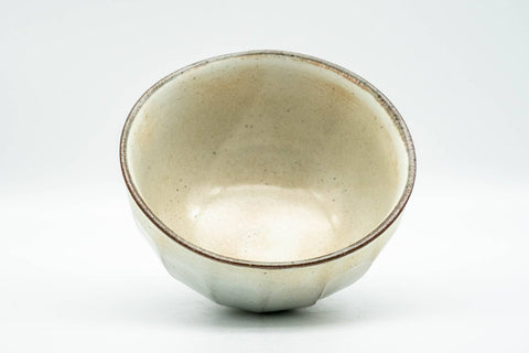 Tezumi — Japanese Matcha Bowl - Milky White Glazed Faceted Chawan - 250ml — three-quarter view