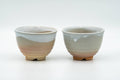 Tezumi — Japanese Teacups - Pair of Unique Beige White Glazed Hagi-yaki Yunomi - 120ml — front view from another angle