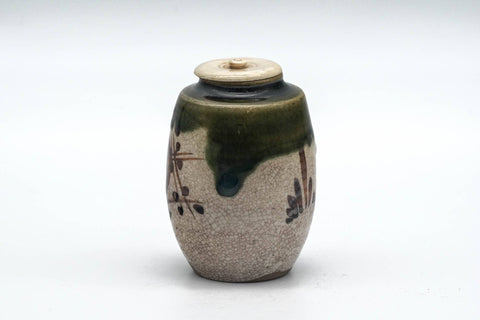 Japanese Chaire - Beige Green Oribe-yaki Tea Jar with Shifuku