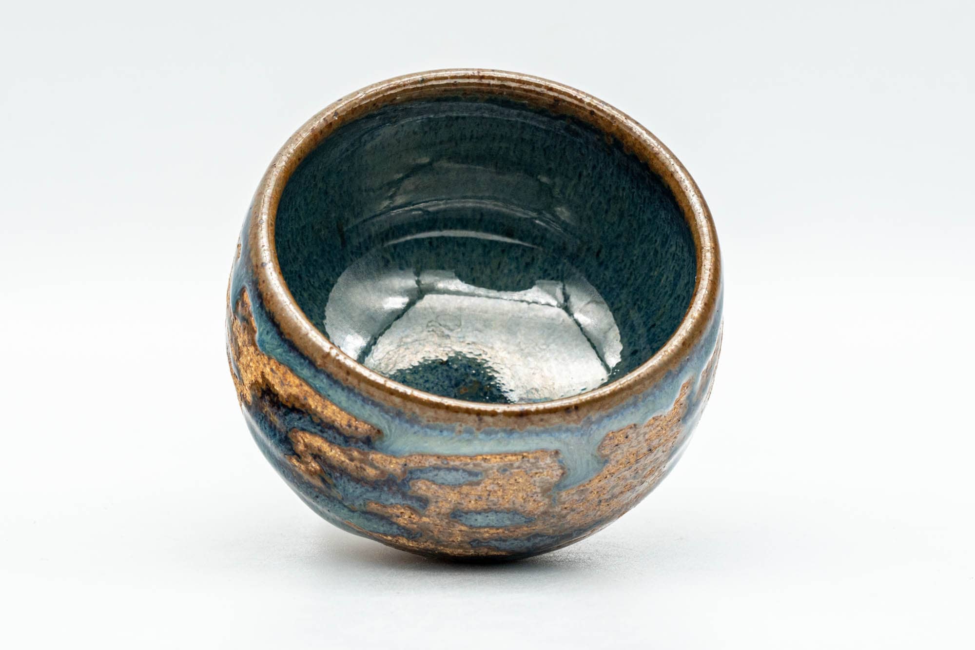 Japanese Teacup - Blue Glazed Orange Stoneware Yunomi - 80ml - Tezumi