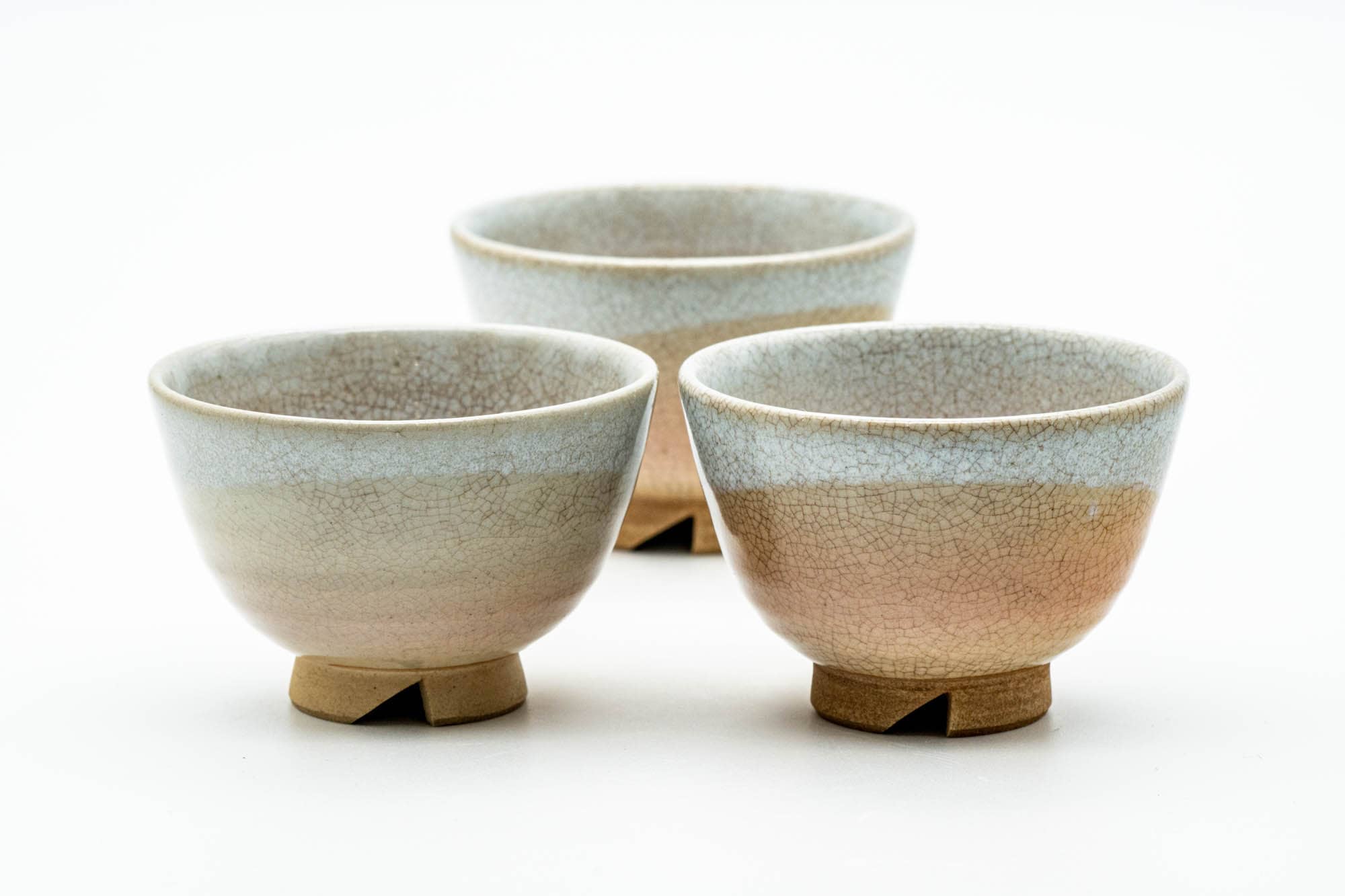 Japanese Teacups - Set of 3 Beige White Glazed Weathered Hagi-yaki Yunomi - 90ml