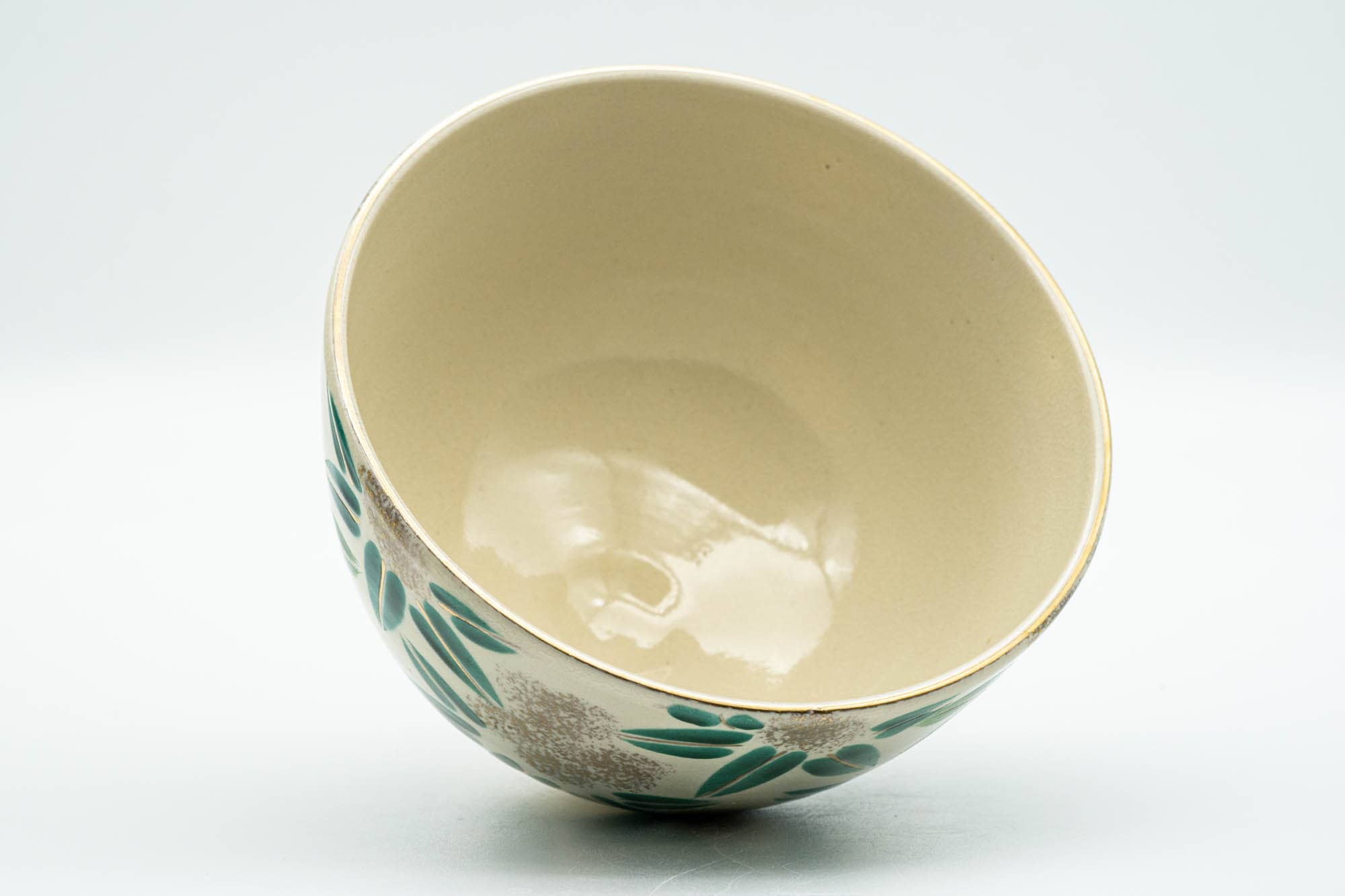 Japanese Matcha Bowl - Gold Green Floral Kyo-yaki Chawan - 300ml - Tezumi