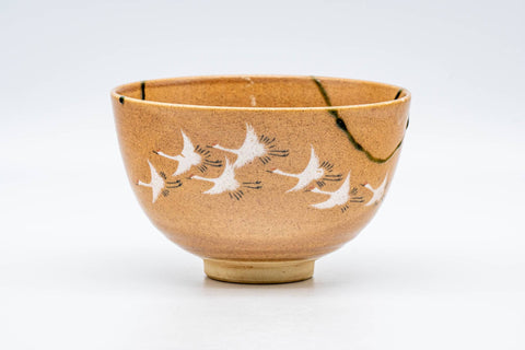 Japanese Matcha Bowl - Beige Glazed Soaring Egrets Kyo-yaki Chawan - 500ml
